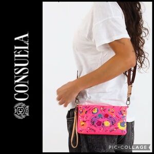 💕🌸🌷 RARE - Consuela XO Uptown Crossbody Neon Pink Embroidery